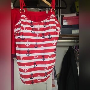 Red and White Striped Anchor Tankini